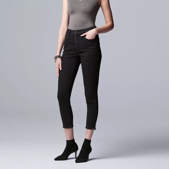 Simply Vera Wang Womens Black High Rise Crop Ankle Zipper Skinny Jeans Sz 16 New - Picture 6 of 11